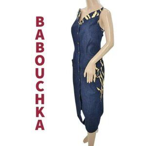 NWOT Vintage 80s BABOUCHKA French Designer Denim Gold Sheath Mod Club Dress 6 8